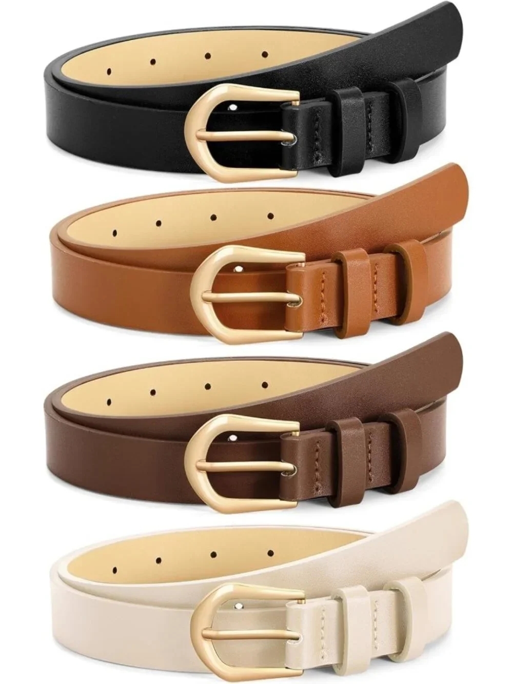 4 Pack Women's Skinny Leather Belts - Thin Fashion Waist Belts for Jeans